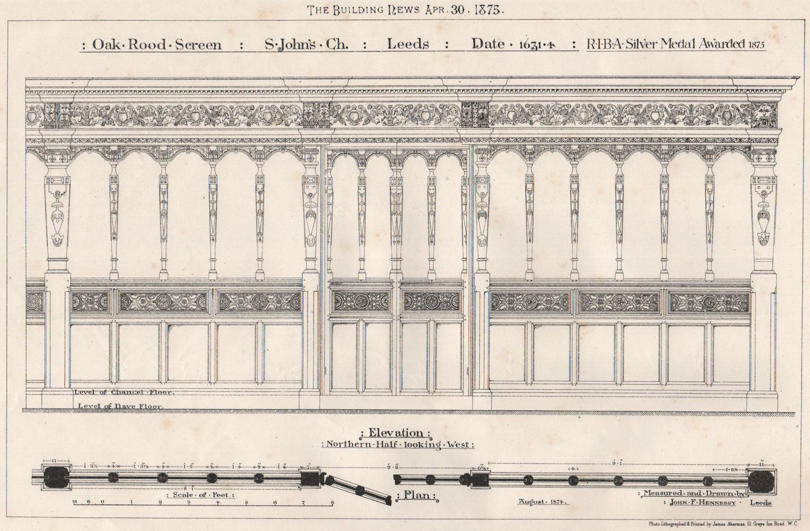 Oak rood screen, St. John Church, Leeds; RIBA Silver Medal. Yorkshire 1875